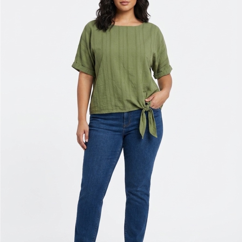 Time and Tru Olive Green Textured Top